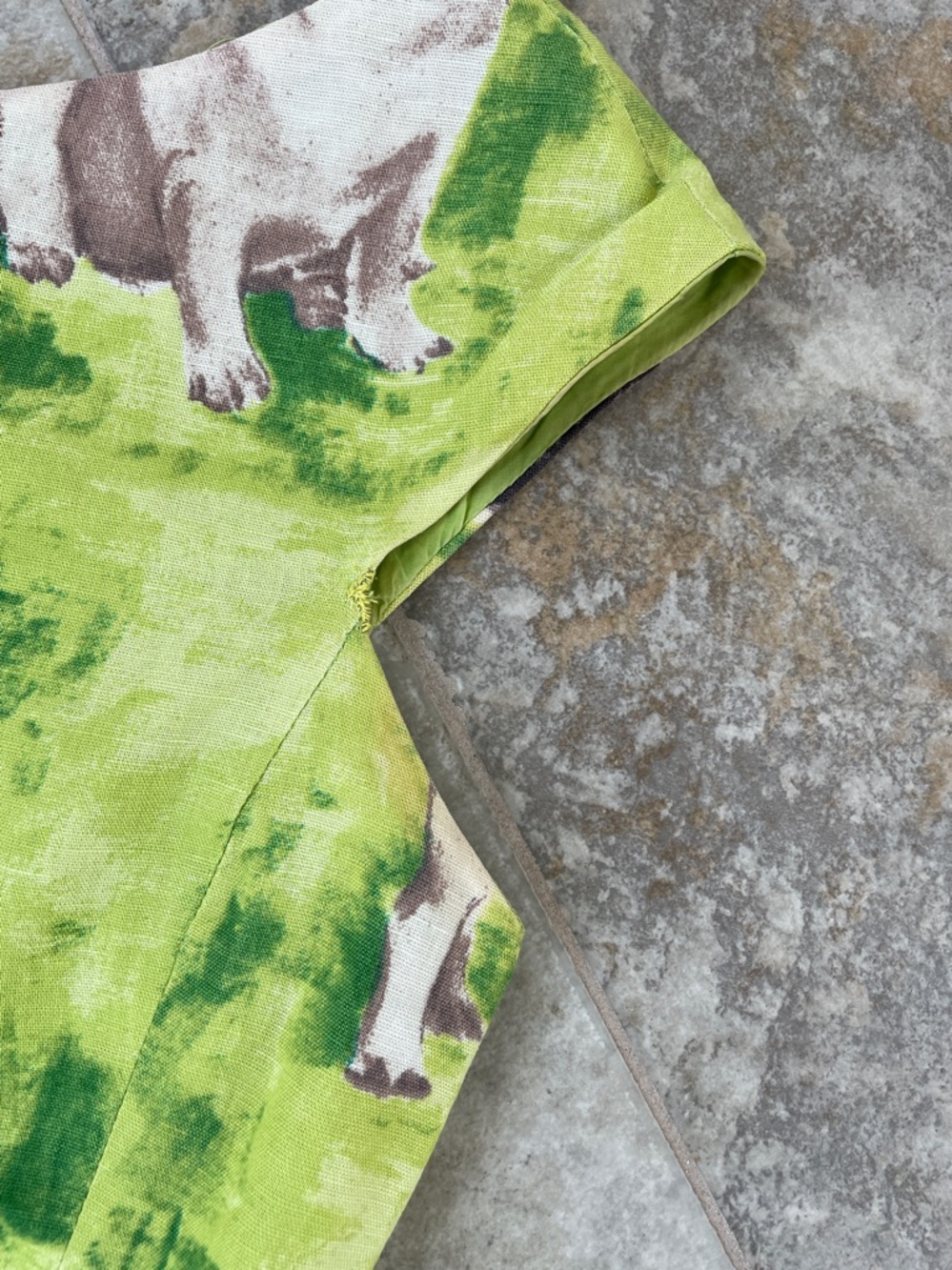 Vintage Moschino Lime Green Linen Pug Signature Lined Dress - Picture 10 of 10